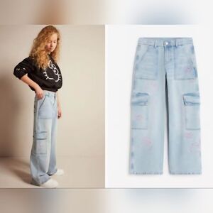 Sanrio Hello Kitty H&M Teen Girl US 12 Loose Fit Wide Leg Cargo Jeans Denim